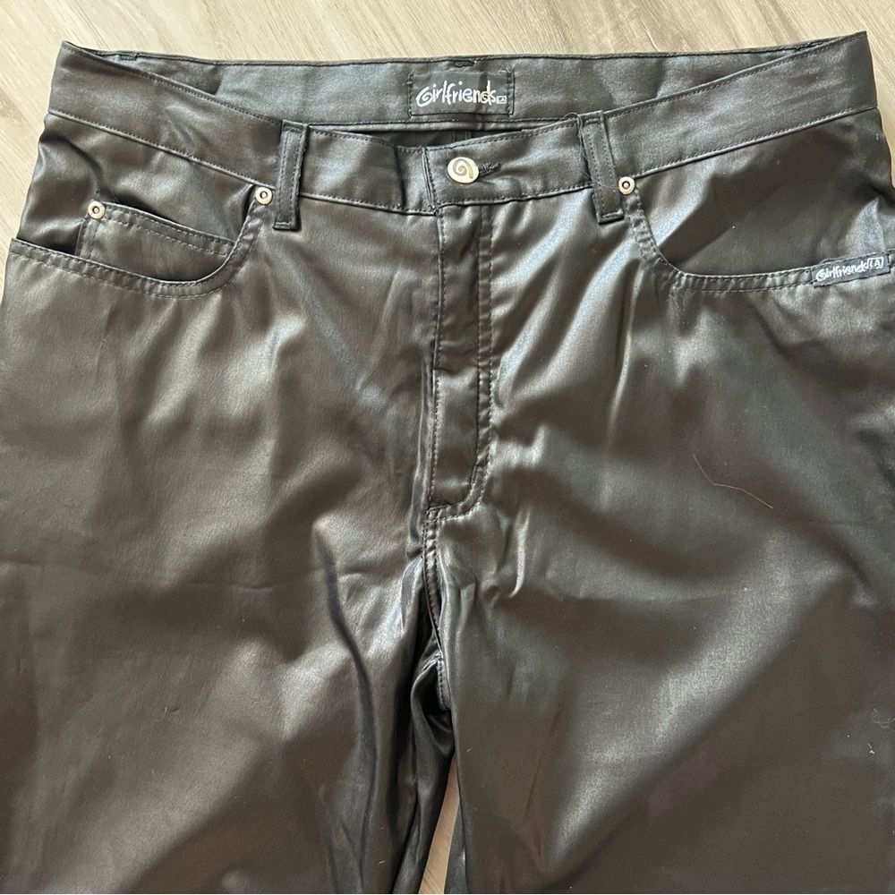 Girlfriends LA black silky patent like flare leg pants sz 15. Y2K mallgoth VNT - Picture 5 of 14
